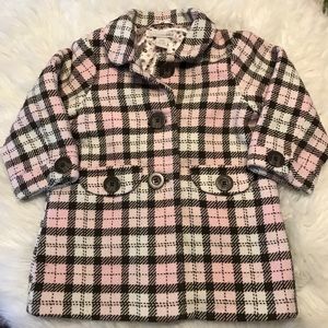 H&M plaid pea coat pink black 12-18 months